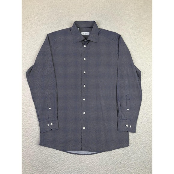 Eton Shirt Mens 16 34/35 Blue Polka Dot Cambridge Slim Fit Dress Long Sleeve